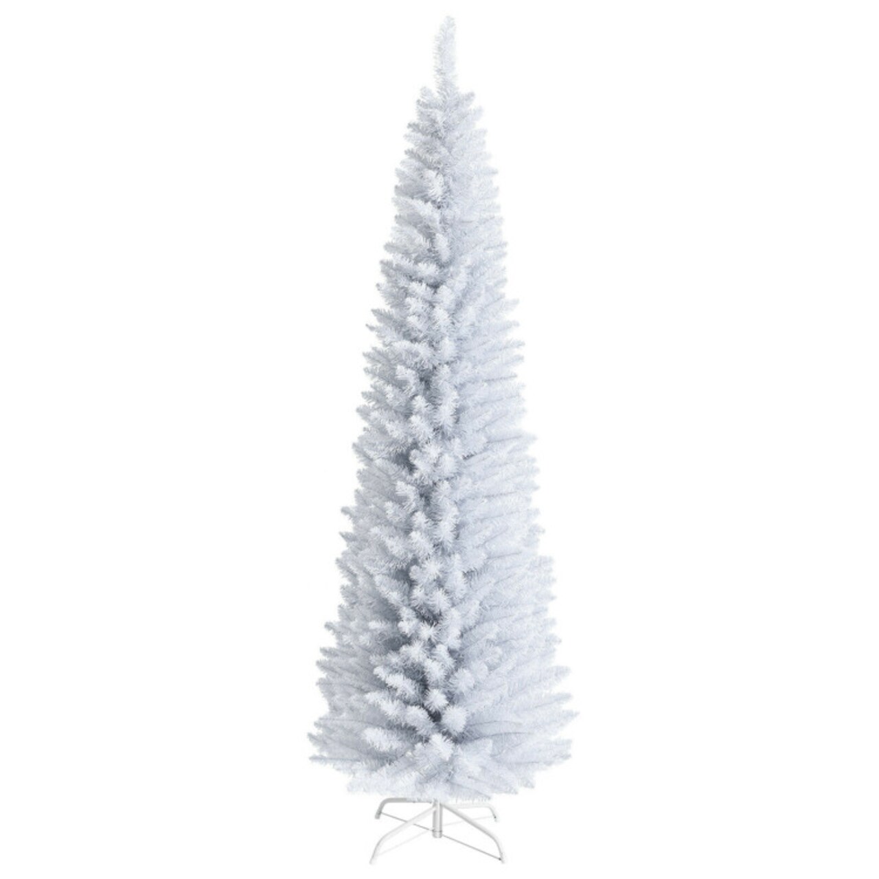 White PVC Pencil Christmas Tree 7ft Slim 436 Tips Folding Metal Stand